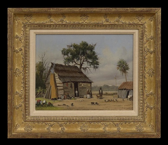 Cabin Scene With Cotton Field In Distance By William Aiken Walker