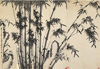 竹石通景 六屏立轴 水墨纸本, 1829