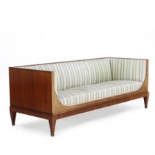 Freestanding Three Seater Sofa Of Mahogany Upholstered With Striped Freestanding Three Seater Sofa Of Mahogany Upholstered With Striped Fabric By Frits Henningsen