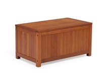 Teak chest with brass fittings and leather strap Teak chest with brass fittings and leather strap
