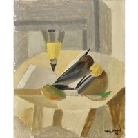 Stillleben mit Buch und Sektglas, 1947