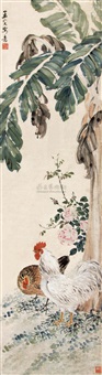 芭蕉双鸡图
