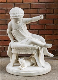 Young Girl Playing With Kitten, 1878