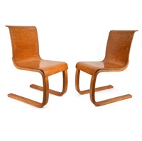 pair of model 21 burr birch plywood chairs, 1930 pair of model 21 burr birch plywood chairs, 1930