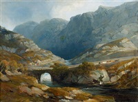 Felsige Alpenpartie mit Staffage, 1895 Felsige Alpenpartie mit Staffage, 1895