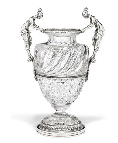 A Russian Faberge Silver Mounted Polished And Cut Crystal Vase