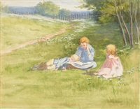 Three Children in a Field of Flowers Three Children in a Field of Flowers