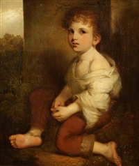 Study of a young peasant boy seated outside a house