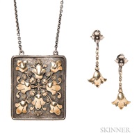 Arts and Crafts Pendant and Earrings, Edward Oakes Arts and Crafts Pendant and Earrings, Edward Oakes
