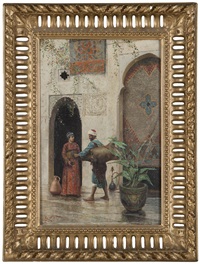 Figures in an ornate Oriental courtyard, 1883