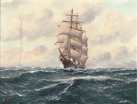 A three-masted Barque at full-sail