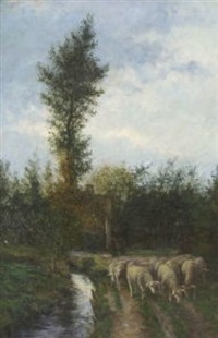Hirte mit Schafherde in Bachlandschaft, 1901 Hirte mit Schafherde in Bachlandschaft, 1901