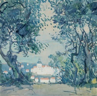Coastal Village through Trees
