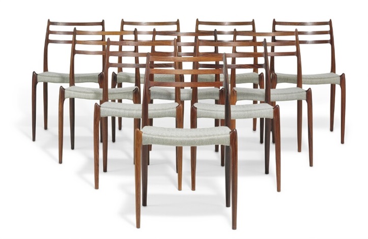 Set Of Ten Rosewood Chairs Three Horisontal Bars In Back By