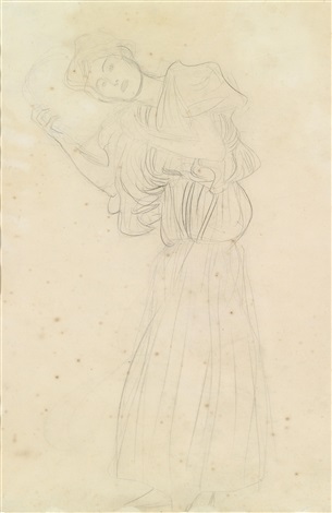 Frau Einen Gegenstand Ein Herz Haltend Studie Fur Die Frauengestalt Auf Dem Facher Mein Herz Wo Ist Der Mond By Gustav Klimt On Artnet
