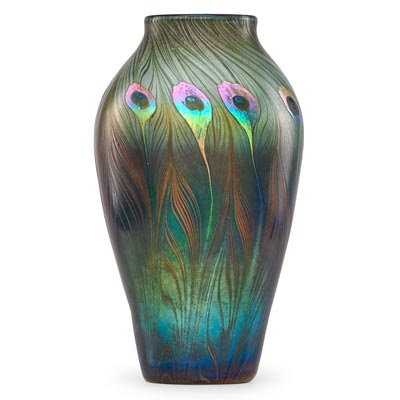 Large Favrile Peacock Feather Vase New York Early 20th C By