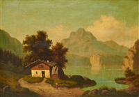 Haus am See. Öl auf Leinwand