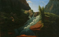 Fertile Norwegian landscape with a waterfall