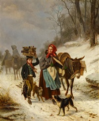 Heimkehr vom Markt an einem Winterabend Heimkehr vom Markt an einem Winterabend