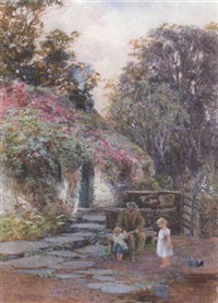 A grandfather with children outside a..., 1881–1881 A grandfather with children outside a..., 1881–1881