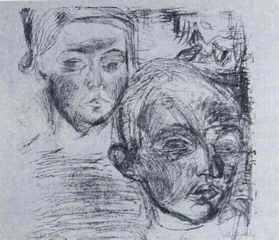 Zwei Köpfe Selbstportrait mit Elisabeth Crodel by Charles Crodel on