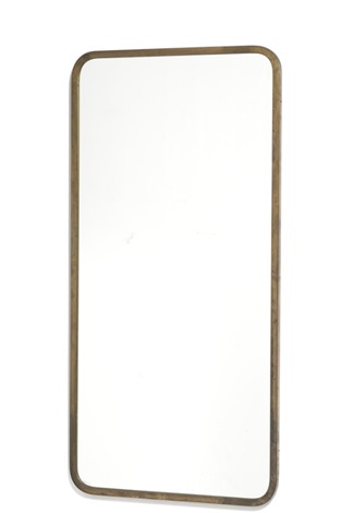 Rectangular Mirror With Rounded Corners And Patinated Brass Frame Rectangular Mirror With Rounded Corners