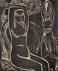 Sitzender weiblicher Akt und Frau mit Krug, 1924 Sitzender weiblicher Akt und Frau mit Krug, 1924
