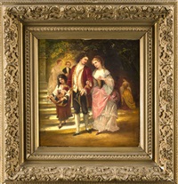 Galante Szene, junges Paar am Fuße einer..., 1886 Galante Szene, junges Paar am Fuße einer..., 1886