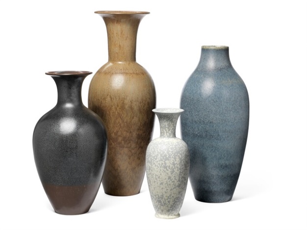 Tall Stoneware Vase Decorated With Reddish Brown And Ochre Glaze