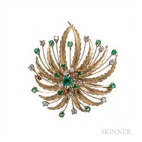 F&F Felger 14kt Gold, Emerald, and Diamond Brooch F&F Felger 14kt Gold, Emerald, and Diamond Brooch
