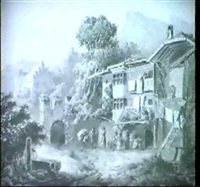 BAUERNHAUS INSUDTIROL, IM HINTERGRUND BURG, 1857 BAUERNHAUS INSUDTIROL, IM HINTERGRUND BURG, 1857
