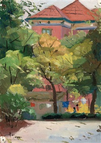 红房子 纸板 油画 (red house), 1988