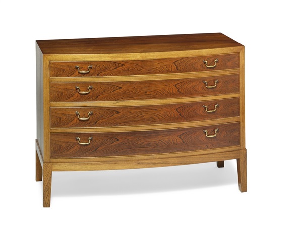 A Low Brazilian Rosewood Chest Of Drawers Curved Front With Four