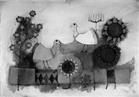 Tauben und Sonnenblumen, 1976