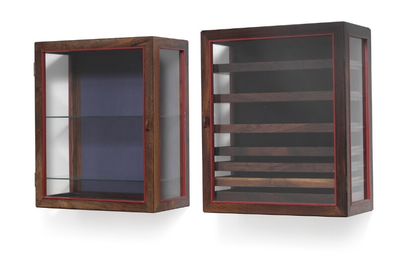 A Pair Of Wall Mounted Display Cabinets Of Brazilian Rosewood