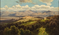 Klosterhügel in südlicher Landschaft mit weitem... Klosterhügel in südlicher Landschaft mit weitem...