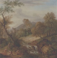Romantisk landskab med personer ved en..., 1715–1715 Romantisk landskab med personer ved en..., 1715–1715