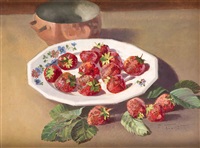 Stillleben mit Erdbeeren und Kupferschale Stillleben mit Erdbeeren und Kupferschale