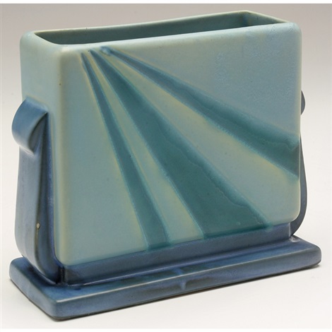 futura rectangular vase with sun ray design by roseville pottery raydesign