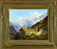 Hochgebirgslandschaft mit Hütte, 1872