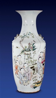 浅绛彩贵子连生纹兽耳大瓶, 1923