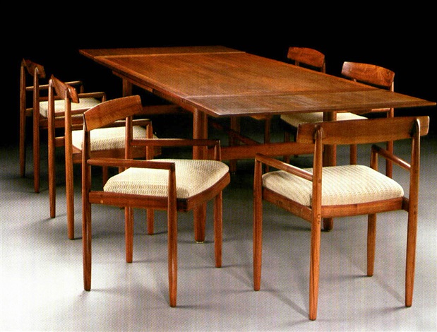 Early Refectory Dining Table With Six Carved Chairs By Sam Maloof