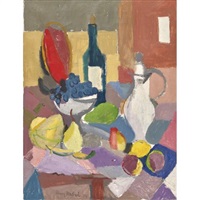 Stillleben mit Früchten, Weinflasche und Kanne, 1954 Stillleben mit Früchten, Weinflasche und Kanne, 1954
