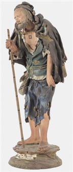 Krippenfigur eines Bettlers mit Stab Krippenfigur eines Bettlers mit Stab
