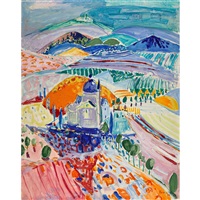 Hügelige Landschaft mit Kirche, 1957