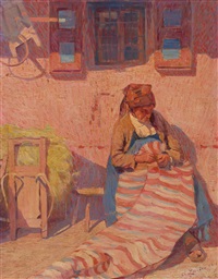 Vor dem Haus sitzende Bauersfrau, eine..., 1912 Vor dem Haus sitzende Bauersfrau, eine..., 1912