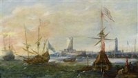 marine vor einem fremden hafen by andries van eertvelt