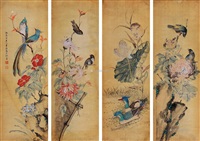 马家桐 花鸟四屏 镜心