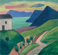 House by a lake with blue mountains, 1933–1935 House by a lake with blue mountains, 1933–1935