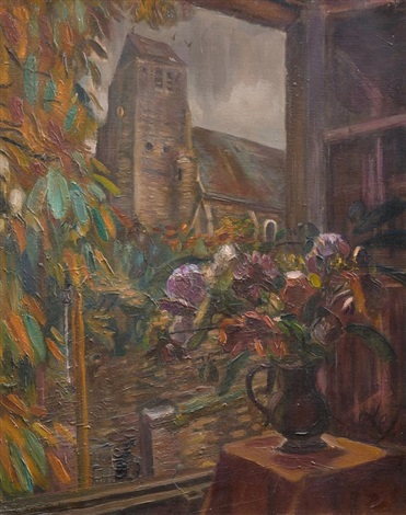 Blick Durch Das Offene Fenster Auf Die Kirche Von Gros Rouvres By Henri Le Fauconnier On Artnet